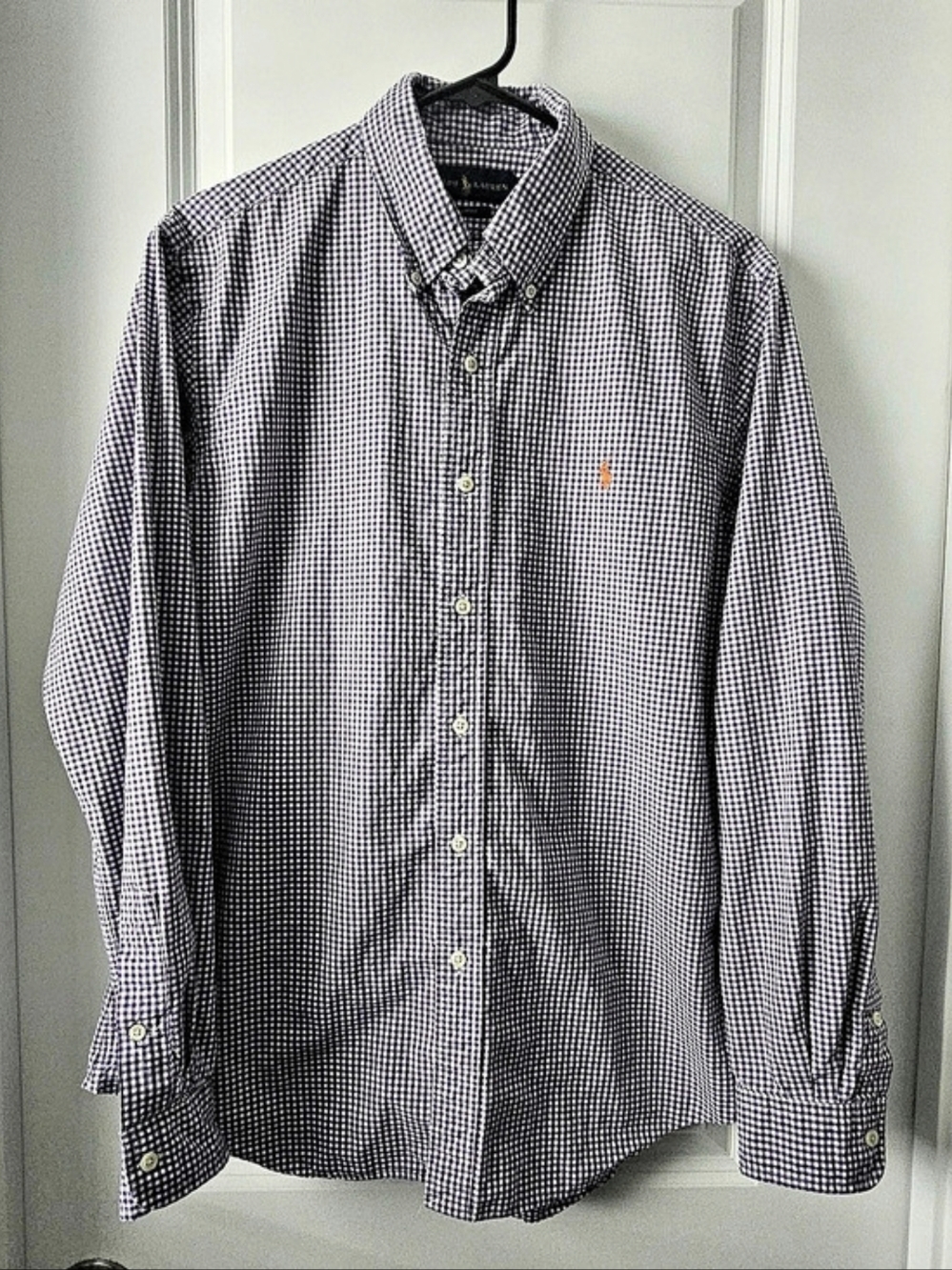 Ralph Lauren Slim Fit Gingham Poplin Shirt Purple & White Large